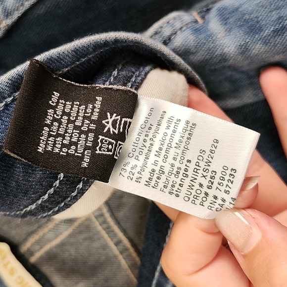 Mom jean style pull on drawstring waist slant pockets whiskers women's medium - Picture 10 of 10